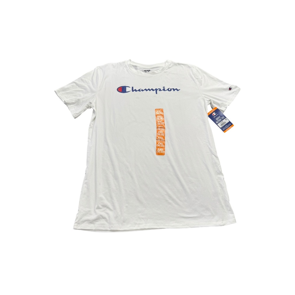 Champion Boys Active Tee White Script Logo Shirt XXL 18/20 C915SK0602